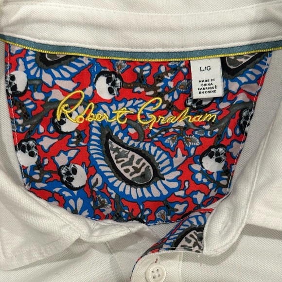 Robert Graham Blue&white Polo Shirt Mens Large Stretch Comfort Golf Casual Skull - Picture 7 of 10
